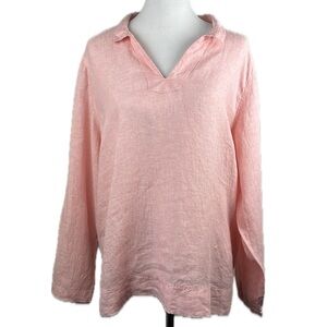 C&C California Linen V Neck Popover Top Sz 2X Coastal Grandma Beachy Minimalist